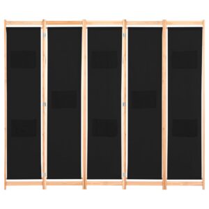Aplusliving-5-Panel Room Divider Black 200x170x4 cm Fabric