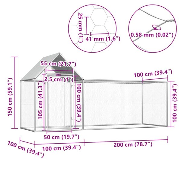Aplusliving-Chicken Coop 3x1x1.5 m Galvanised Steel