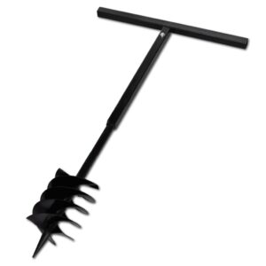 Aplusliving-Ground Drill with Handle Auger Bit 180mm 3 Spirals Steel Black