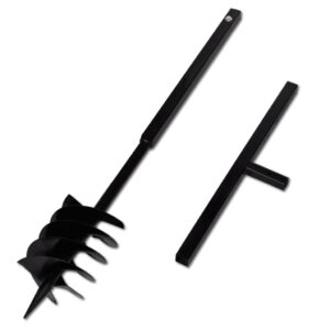 Aplusliving-Ground Drill with Handle Auger Bit 180mm 3 Spirals Steel Black