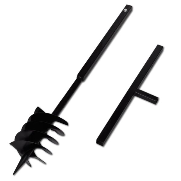 Aplusliving-Ground Drill with Handle Auger Bit 180mm 3 Spirals Steel Black