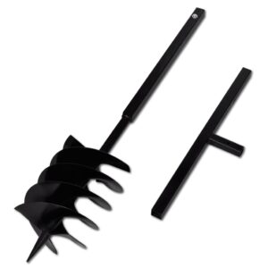 Aplusliving-Ground Drill with Handle Auger Bit 200 mm Three Spirals Steel Black