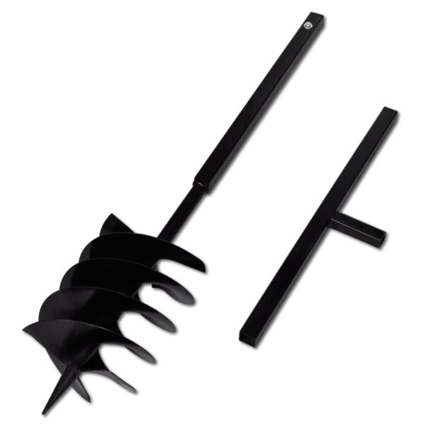Aplusliving-Ground Drill with Handle Auger Bit 200 mm Three Spirals Steel Black