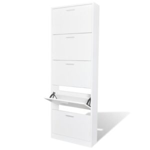 Aplusliving-White Wooden Shoe Cabinet with 5 Compartments