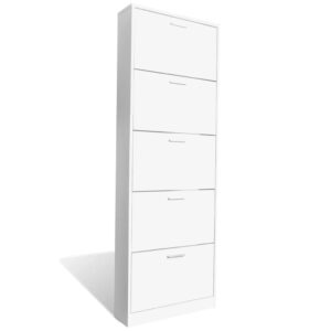 Aplusliving-White Wooden Shoe Cabinet with 5 Compartments