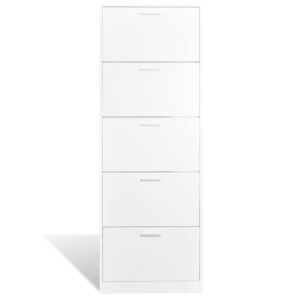 Aplusliving-White Wooden Shoe Cabinet with 5 Compartments