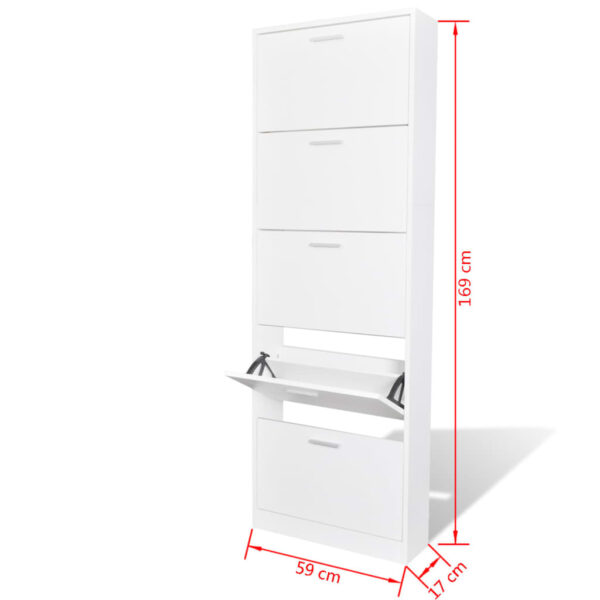 Aplusliving-White Wooden Shoe Cabinet with 5 Compartments