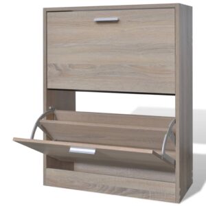 Aplusliving-Oak Look Wooden Shoe Cabinet with 2 Compartments
