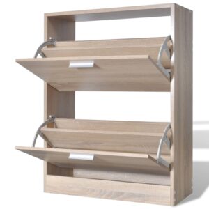 Aplusliving-Oak Look Wooden Shoe Cabinet with 2 Compartments