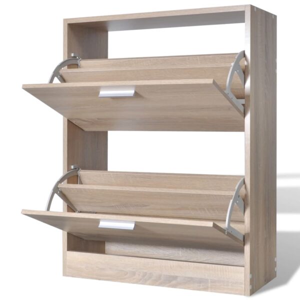 Aplusliving-Oak Look Wooden Shoe Cabinet with 2 Compartments