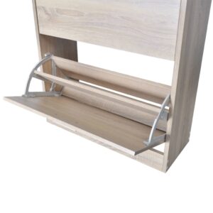 Aplusliving-Oak Look Wooden Shoe Cabinet with 2 Compartments