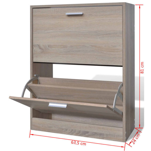Aplusliving-Oak Look Wooden Shoe Cabinet with 2 Compartments