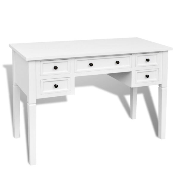 Aplusliving-White Writing Desk with 5 Drawers