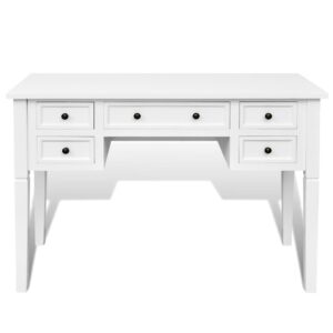 Aplusliving-White Writing Desk with 5 Drawers