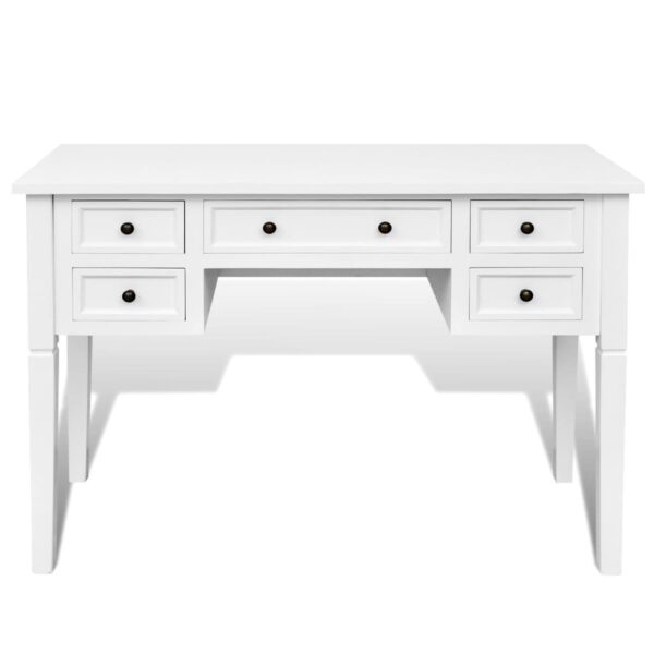 Aplusliving-White Writing Desk with 5 Drawers