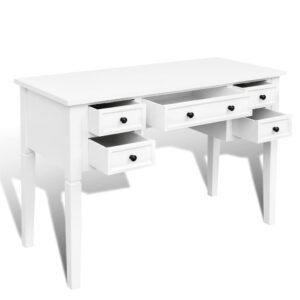 Aplusliving-White Writing Desk with 5 Drawers