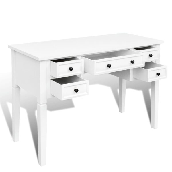 Aplusliving-White Writing Desk with 5 Drawers