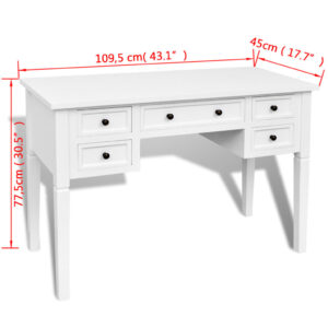 Aplusliving-White Writing Desk with 5 Drawers