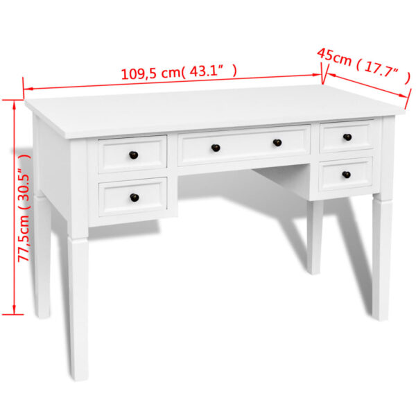 Aplusliving-White Writing Desk with 5 Drawers