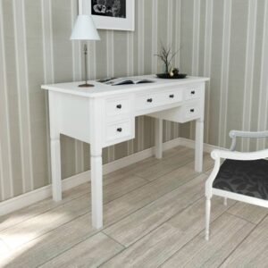 Aplusliving-White Writing Desk with 5 Drawers