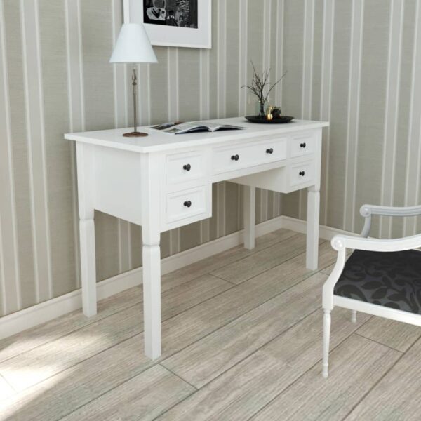 Aplusliving-White Writing Desk with 5 Drawers