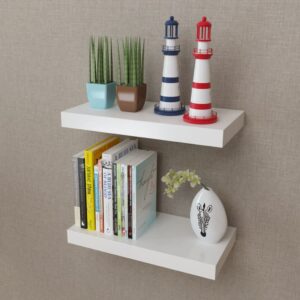 Aplusliving-2 White MDF Floating Wall Display Shelves Book/DVD Storage