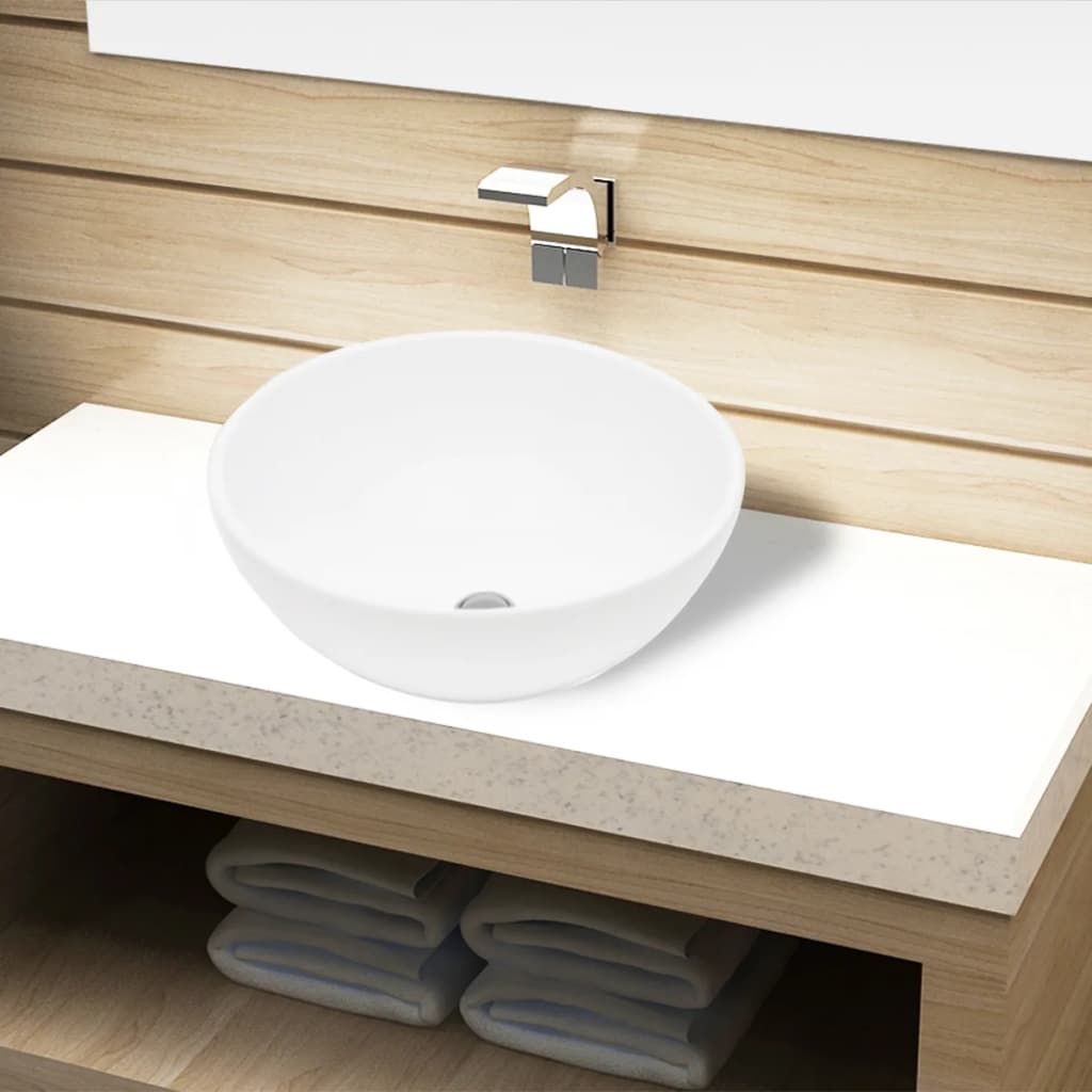 Aplusliving-Ceramic Bathroom Sink Basin White Round