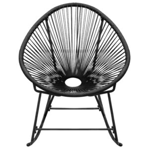 Aplusliving-Outdoor Rocking Chair Black Poly Rattan