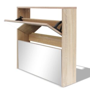 Aplusliving-Shoe Cabinet 2-Layer Mirror Oak 63x17x67 cm