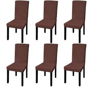 Aplusliving-Straight Stretchable Chair Cover 6 pcs Brown