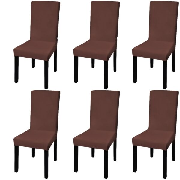Aplusliving-Straight Stretchable Chair Cover 6 pcs Brown