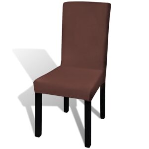 Aplusliving-Straight Stretchable Chair Cover 6 pcs Brown