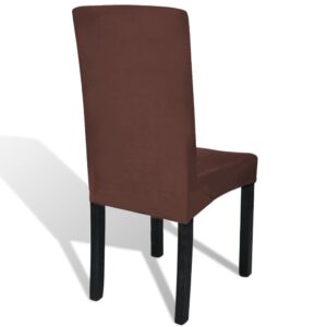 Aplusliving-Straight Stretchable Chair Cover 6 pcs Brown