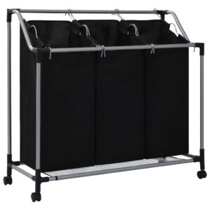 Aplusliving-Laundry Sorter with 3 Bags Black Steel