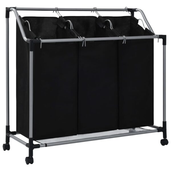 Aplusliving-Laundry Sorter with 3 Bags Black Steel