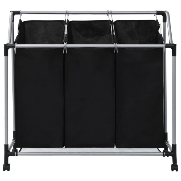 Aplusliving-Laundry Sorter with 3 Bags Black Steel
