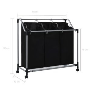 Aplusliving-Laundry Sorter with 3 Bags Black Steel