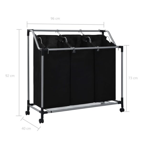 Aplusliving-Laundry Sorter with 3 Bags Black Steel