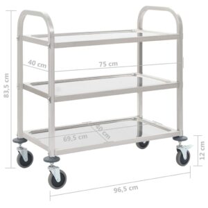 Aplusliving-3-Tier Kitchen Trolley 95x45x83.5 cm Stainless Steel