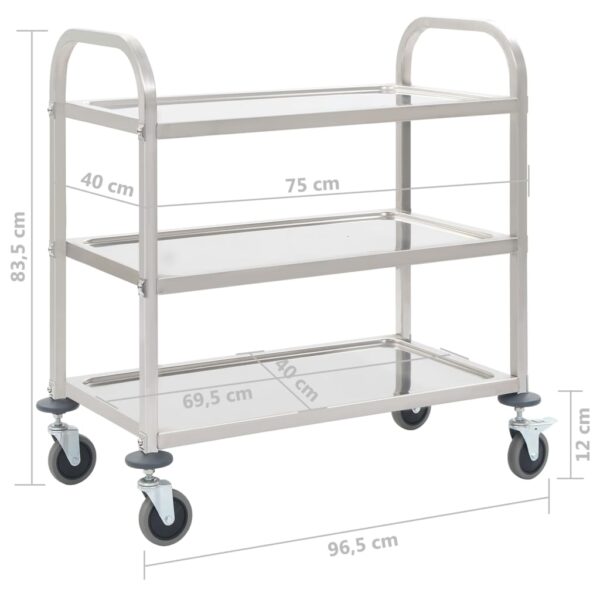 Aplusliving-3-Tier Kitchen Trolley 95x45x83.5 cm Stainless Steel