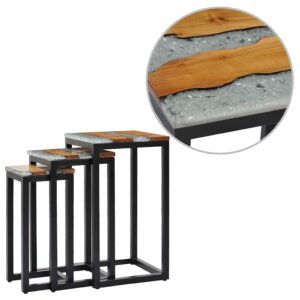 Aplusliving-Nesting Tables 3 pcs Solid Teak Wood and Polyresin
