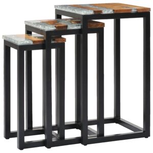Aplusliving-Nesting Tables 3 pcs Solid Teak Wood and Polyresin