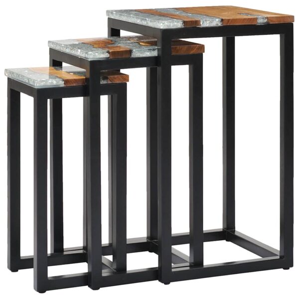Aplusliving-Nesting Tables 3 pcs Solid Teak Wood and Polyresin