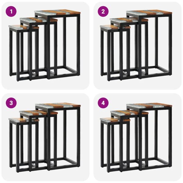 Aplusliving-Nesting Tables 3 pcs Solid Teak Wood and Polyresin
