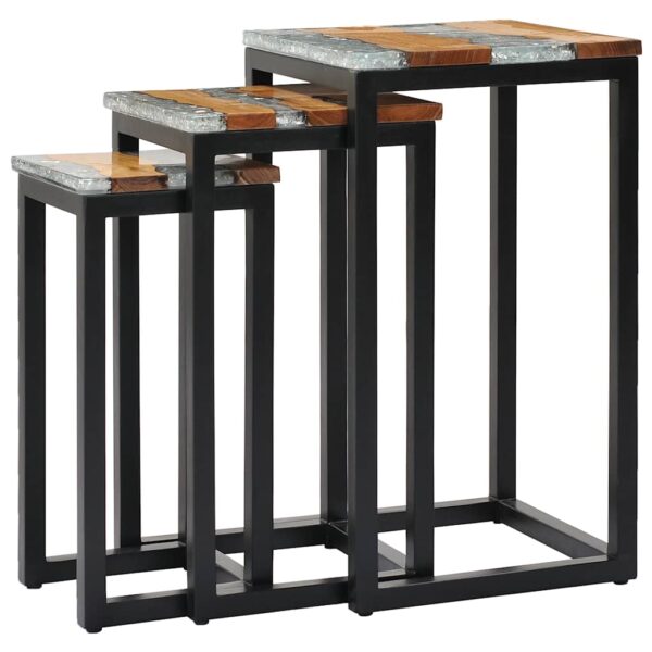 Aplusliving-Nesting Tables 3 pcs Solid Teak Wood and Polyresin