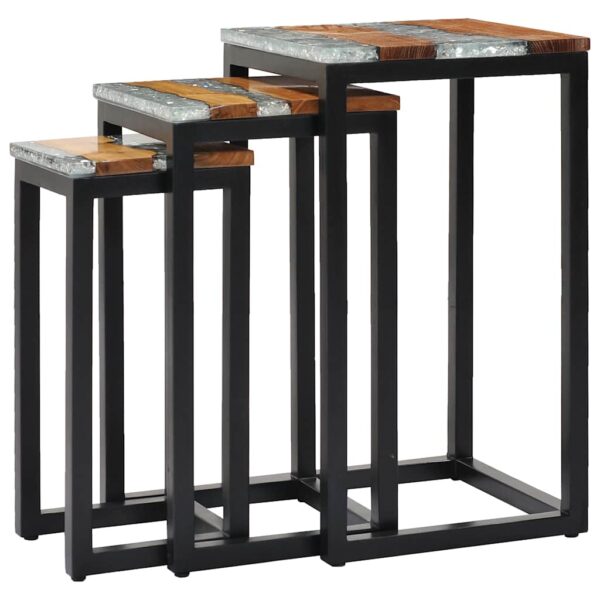 Aplusliving-Nesting Tables 3 pcs Solid Teak Wood and Polyresin