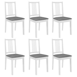 Aplusliving-Dining Chairs with Cushions 6 pcs White Solid Wood