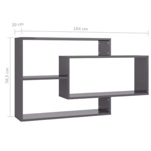 Aplusliving-Wall Shelves High Gloss Grey 104x20x58.5 cm Engineered Wood