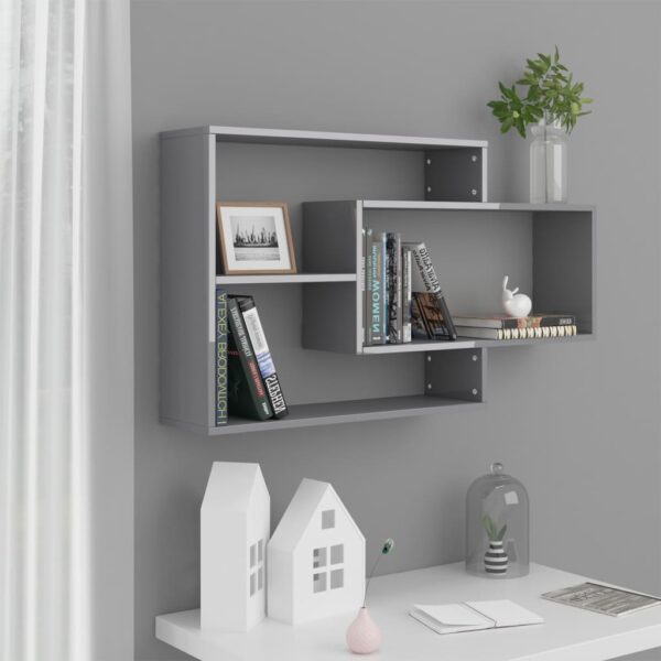 Aplusliving-Wall Shelves High Gloss Grey 104x20x58.5 cm Engineered Wood