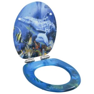 Aplusliving-WC Toilet Seats 2 pcs with Soft Close Lids MDF Dolphins Design